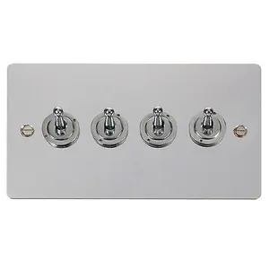 Flat Plate Polished Chrome 4 Gang 2 Way 10AX Toggle Light Switch - SE Home