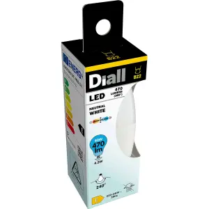 Diall B22 4.2W 470lm Frosted Candle Neutral white LED Light bulb