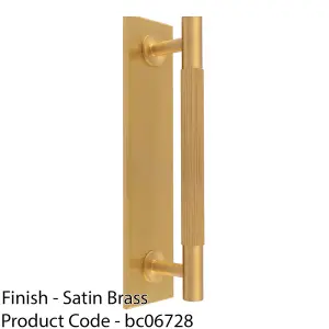 Lined Reeded Drawer Pull Handle & Matching Backplate - Satin Brass 168 x 40mm