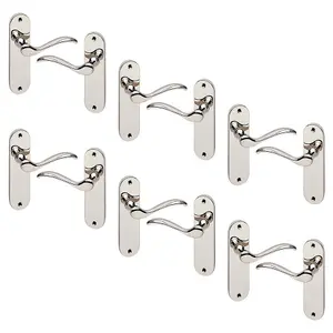 URBNLIVING 150mm Length 12 Pcs Geneva Metal & Polished Nickel Plain Lever Latch Door Handles Set