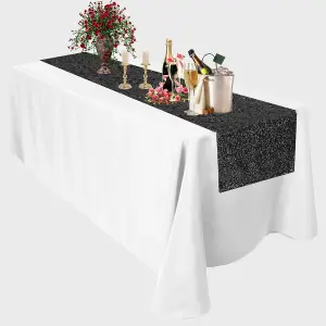 Neel Blue 11x108 Inch Shimmer Sequin Table Runner Glitter Fabric, Black