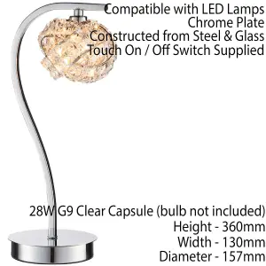 2 PACK Touch On/Off Table Lamp Chrome & Crystal Glass Knott Pretty Bedside Light