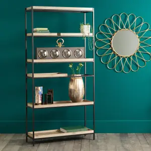 Natural Wood and Black Metal 5 Shelf Unit