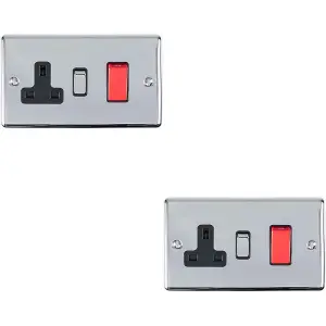 2 PACK 45A DP Oven Switch & Single 13A Switched Power Socket CHROME & White