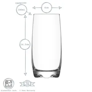 LAV - Adora Highball Glasses - 390ml - Clear - Pack of 6