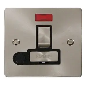 Flat Plate Satin / Brushed Chrome 13A Fused Ingot Connection Unit Switched With Neon With Flex - Black Trim - SE Home