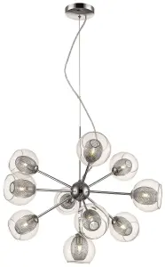 Luminosa Spring 10 Light Multi Arm Ceiling Pendant Mesh Chrome, Clear, G9