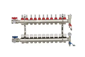 Warmer System Underfloor Heating 11 Port Manifold with 'A' Rated Auto Pump GPA25-6 III and Blending Valve Set