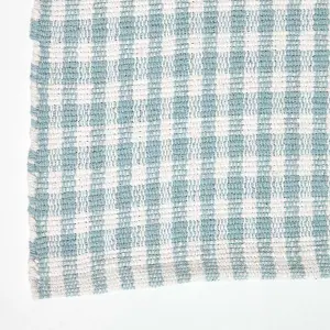 Homescapes Cotton Gingham Check Rug Hand Woven Blue White, 60 x 90 cm