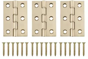 Brass-plated Metal Butt Door hinge N162 (L)75mm, Pack of 3