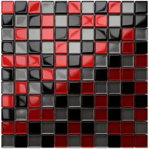 Glass mosaic on mesh for bathroom or kitchen 300mm x 300mm - Crimson Grey