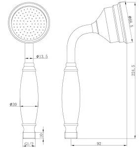 KeenFix Traditional Classic Victorian Shower Handset: Brushed Brass