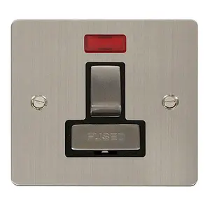 Flat Plate Stainless Steel 13A Fused Ingot Connection Unit Switched With Neon - Black Trim - SE Home