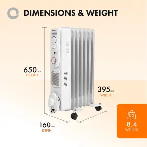 Devola Oil Filled Radiator 2000W 7 Fin White Electric Portable Fan Heater Timer