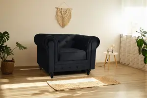 Velvet Chesterfield Arm Chair - Black