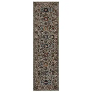 Luxurious Bordered Easy to Clean Persian Floral Traditional Grey Rug for Living Room Bedroom & Dining Room-200cm X 285cm