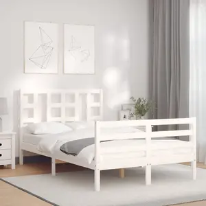 Berkfield Bed Frame with Headboard White Small Double Solid Wood