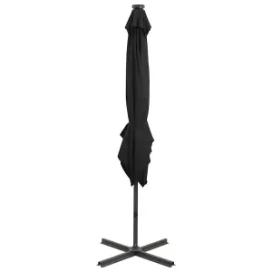 Berkfield Cantilever Umbrella with Pole and LED Lights Black 250 cm