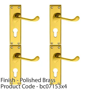 4 PACK - Victorian Scroll Latch & EURO Lock Door Handle Polished Brass Lever on Backplate