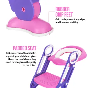 HILLINGTON Padded Potty Toilet Seat - Adjustable Baby Toddler Kid Toilet Trainer with One Step Stool Ladder for Children - Purple