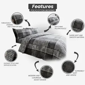 Pinero Cotton Blend Chequered Duvet Cover Set with Pillowcases Grey / Super King - 2 Standard Pillowcases