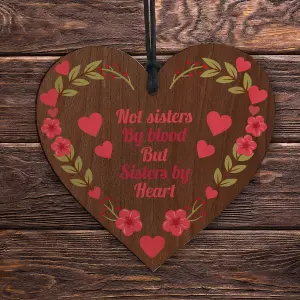 Red Ocean Not Sisters by Blood, But Sisters by Heart Wooden Heart Plaque - A Meaningful and Heartfelt Gift