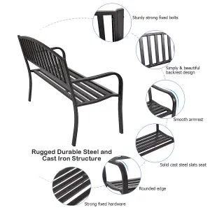 Costway Steel Garden Bench Outdoor Patio Loveseat Bench with High Backrest