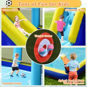 Costway Giant Soccer-Themed Inflatable Bouncer Backyard Wet Dry Combo Slide Jump House