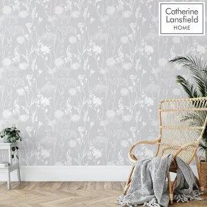 Catherine Lansfield Grey Floral Pearl effect Embossed Wallpaper