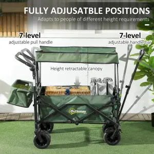 Outsunny Outdoor Push Pull Wagon Stroller Cart w/ Canopy Top Green