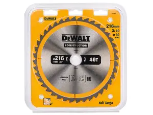 DeWALT DT1953 Construction Circular Saw Blade 216 x 30mm x 40T Nail Tough DT1155