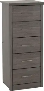 Lisbon 5 Drawer Narrow Chest in Black Wood Grain