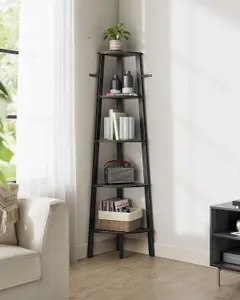 VASAGLE Corner Ladder Shelf for Living Room, 5-Tier Plant Holder and Storage Unit, Charcoal Grey and Matt Black