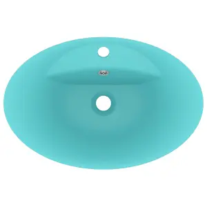 Berkfield Luxury Basin Overflow Oval Matt Light Green 58.5x39 cm Ceramic