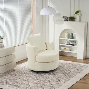 Chenille Swivel Armchair with Back Cushion Pillow Thick Foam Pad, Ivory 