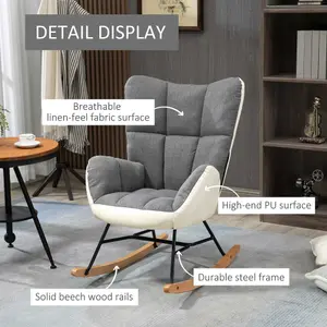 HOMCOM Rocking Chair for Nursery Upholstered Wingback Armchair Grey and Cream