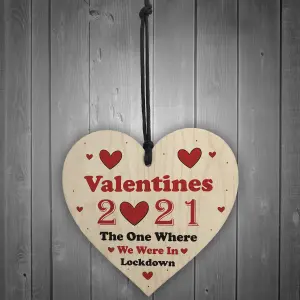 Red Ocean Valentines Day In Lockdown Novelty Wood Heart Gift For Boyfriend Girlfriend Husband Wife 2021