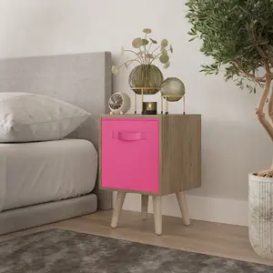 URBNLIVING 50cm Height Dark Pink Drawer Cube Oak Shelving Unit with Scandinavian Pine Legs