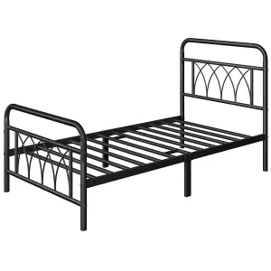 Yaheetech Black 3ft Single Metal Bed Frame with Petal Accented Headboard and Footboard