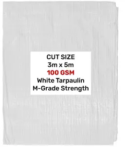 Heavy duty waterproof white tarpaulin ground sheet general cover protection 100G 3m x 5m