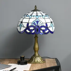 HOMCOM Stained Glass Table Lamp, Handmade Antique Bedside Lamp for Bedroom