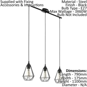 Hanging Ceiling Pendant Light Black Wire Cage 3x E27 Kitchen Island Feature