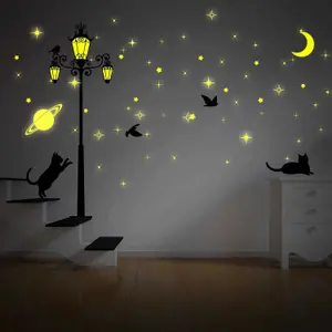 Walplus Wall Sticker Moon Stars and Glow In Dark Street Light Art DIY KIDS Room Glow in Dark Stickers Stock Clearance