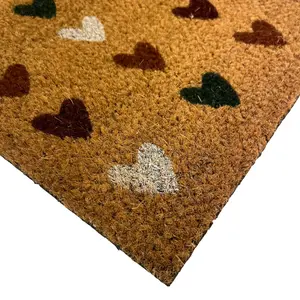 Multicolour Red Hearts Door mat, 57cm x 40cm