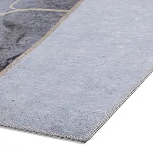 Grey Gold Modern Easy to Clean Abstract Rug for Living Room, Bedroom - 120cm X 170cm