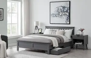 Furniturebox UK Azure Grey Wooden Solid Pine Quality Double Bed Frame (Double Bed Frame Only) - Includes 2 Drawers