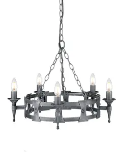 Elstead Saxon 5 Light Chandelier Black, Silver Finish, E14