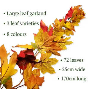 Pack of 2 Best Artificial 175cm (6ft) Large Maple Leaf Autumn Halloween Garlands