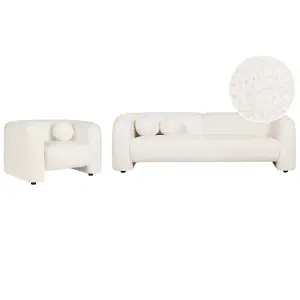 4 Seater Boucle Living Room Set White LEIREN