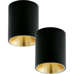 2 PACK Wall / Ceiling Light Black & Gold Round Downlight 3.3W Built in LED